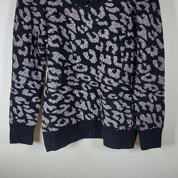 Nina Leonard Womens V Neck Pullover Sweater Ribbed Cuff/Hem Black Gray Large - Picture 4 of 5